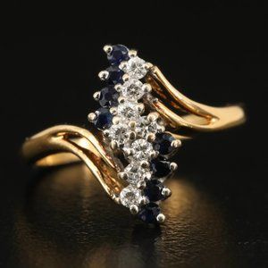 14k Vintage .12 ctw Diamond and Sapphire Bypass Ring